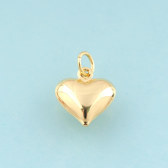 Gold Heart Charms,Minimalist Jewelry,Puffed Heart Pendant for DIY Jewelry Making,18K Gold