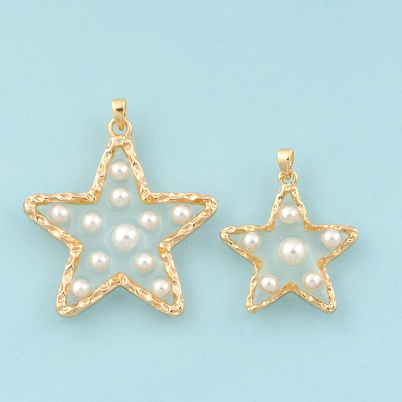 Gold Star Charms,Pearl Jewelry,Star Pendant for DIY Jewelry Making,18K Gold