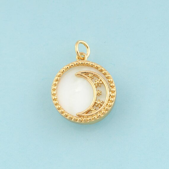 Gold Moon Charms,Round Jewelry,Star Pendant for DIY Jewelry Making,18K Gold