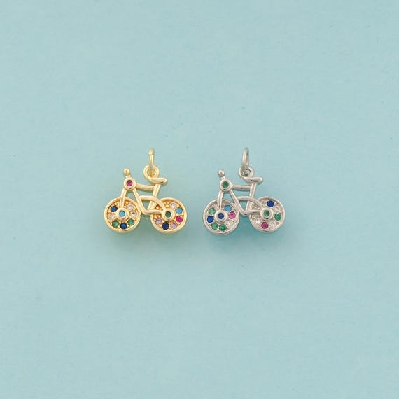 Gold CZ Bicycle Charms,Bicycle Jewelry,Bicycle Pendant for DIY Jewelry Making,18K Gold