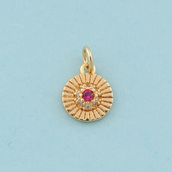Gold CZ Round Charms,Round Jewelry,Round Pendant for DIY Jewelry Making,18K Gold