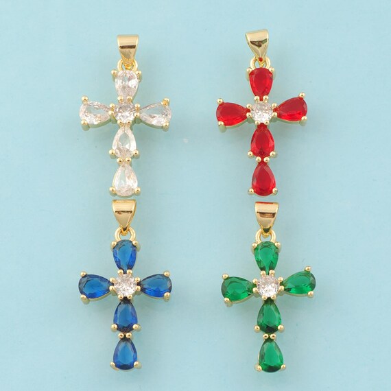 Gold CZ Cross Charms,Religious Jewelry,Christian Pendant for DIY Jewelry Making,18K Gold