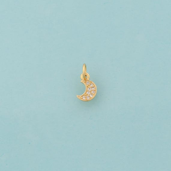 Gold CZ Crescent Moon Charms,Celestial Jewelry,Moon Pendant for DIY Jewelry Making,18K Gold