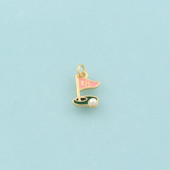 Gold Golf Charms,Sports Jewelry,Enamel Golf Pendant for DIY Jewelry Making,18K Gold