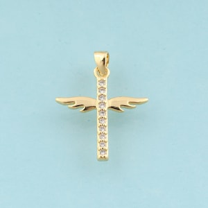Gold CZ Kreuz Charms, religiöser Schmuck, Flügel Anhänger für DIY Schmuckherstellung, 18K Gold