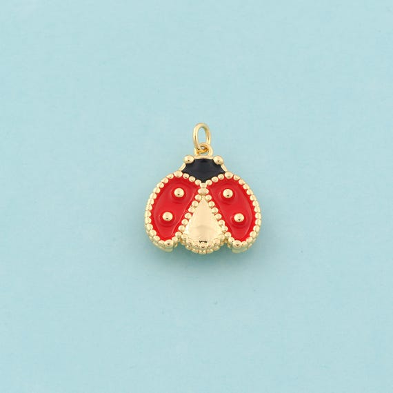 Gold Ladybug Charms,Insect Jewelry,Enamel Ladybug Pendant for DIY Jewelry Making,18K Gold