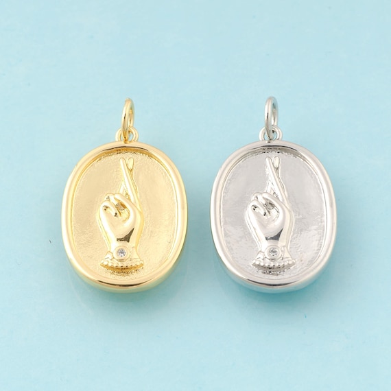 Gold CZ Gesture Charms,Oval Jewelry,Gesture Pendant for DIY Jewelry Making,18K Gold & Rhodium