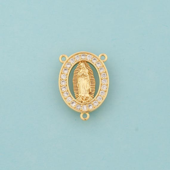Gold CZ Virgin Mary Charms,Religious Jewelry,Catholic Pendant for DIY Jewelry Making,18K Gold