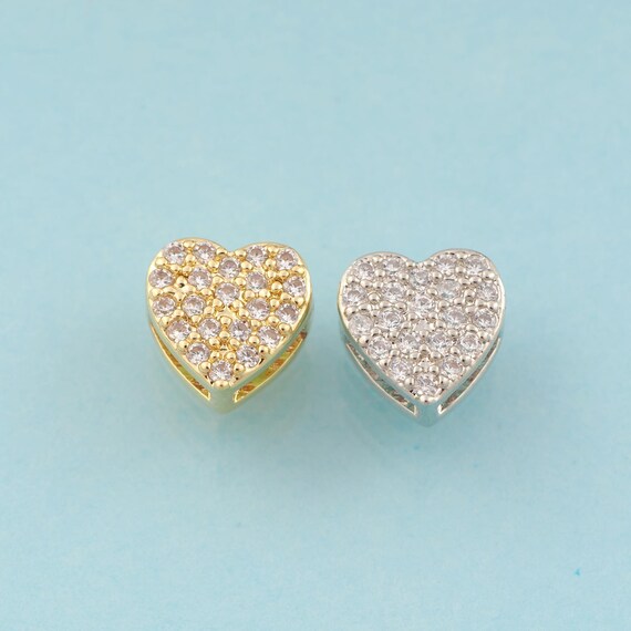 CZ Heart Spacer Beads,Heart Beads,Heart Beads for DIY Jewelry Making,18K Gold & Rhodium