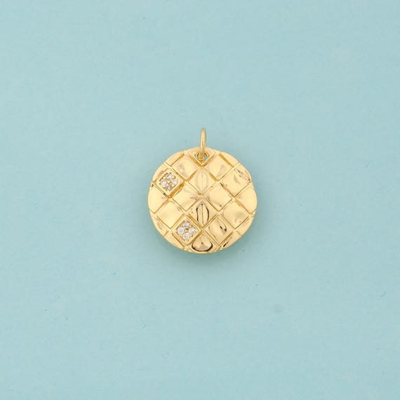 Gold CZ Round Charms,Round Jewelry,Round Pendant for DIY Jewelry Making,18K Gold