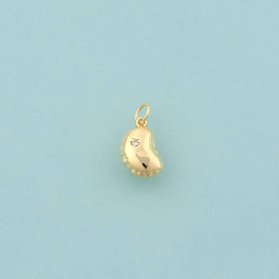 Gold CZ Gold Bean Charms,Bean Jewelry,Gold Bean Pendant for DIY Jewelry Making,18K Gold