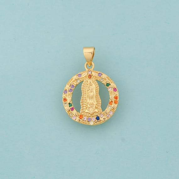 Gold CZ Virgin Mary Charms,Religious Jewelry,Catholic Pendant for DIY Jewelry Making,18K Gold