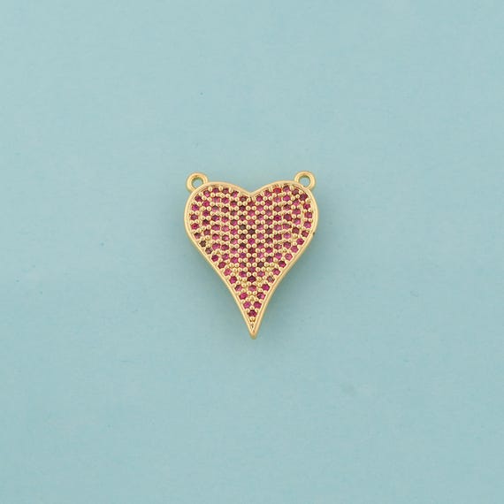 Gold CZ Heart Charms,Love Jewelry,Heart Pendant for DIY Jewelry Making,18K Gold