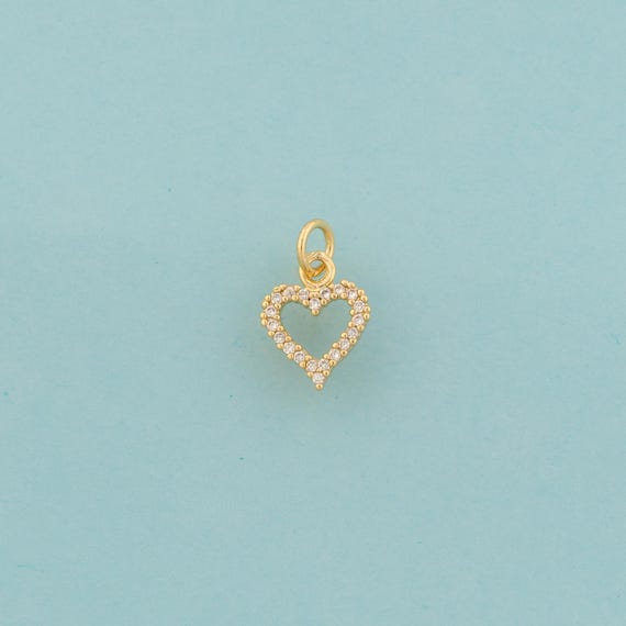 Gold CZ Hollow Heart Charms,Love Jewelry,Heart Pendant for DIY Jewelry Making,18K Gold