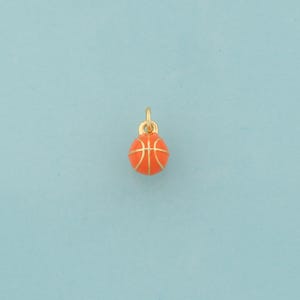 Gold Basketball Charms,Sports Jewelry,Enamel Basketball Pendant for DIY Jewelry Making,18K Gold