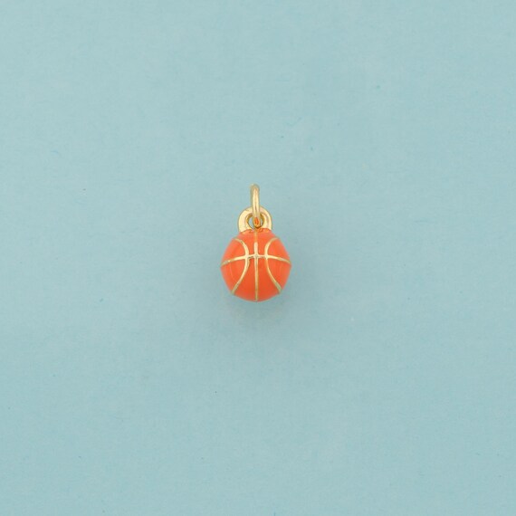 Gold Basketball Charms,Sports Jewelry,Enamel Basketball Pendant for DIY Jewelry Making,18K Gold