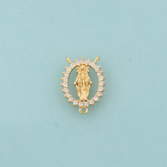 Gold CZ Virgin Mary Charms,Religious Jewelry,Catholic Pendant for DIY Jewelry Making,18K Gold