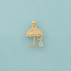 Gold CZ Umbrella Charms,Umbrella Jewelry,Umbrella Pendant for DIY Jewelry Making,18K Gold
