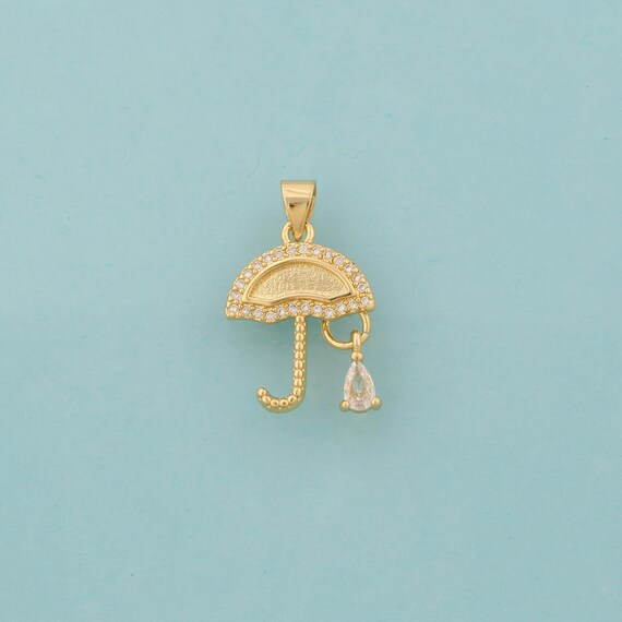 Gold CZ Umbrella Charms,Umbrella Jewelry,Umbrella Pendant for DIY Jewelry Making,18K Gold