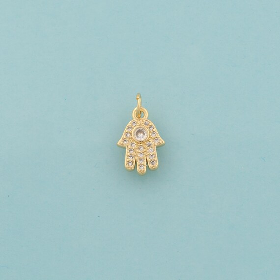 Gold CZ Fatima Charms,Hamsa Jewelry,Hand Pendant for DIY Jewelry Making,18K Gold