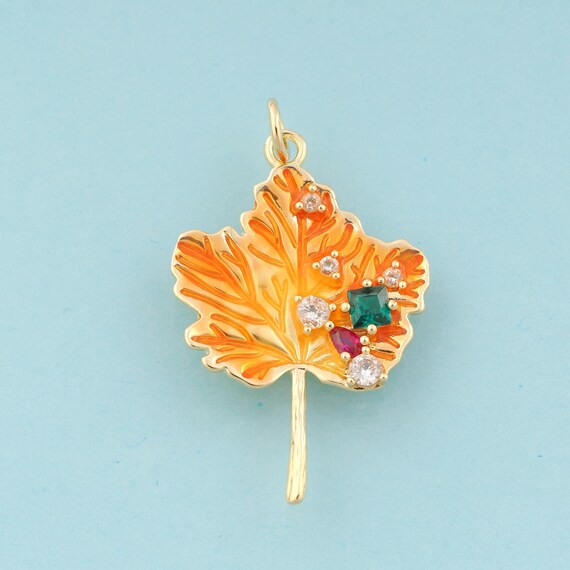 Gold CZ Maple Leaf Charms,Maple Leaf Jewelry,Leaf Pendant for DIY Jewelry Making,18K Gold