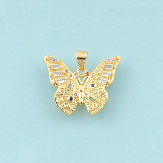 Gold CZ Butterfly Charms,Insect Jewelry,Butterfly Pendant for DIY Jewelry Making,18K Gold
