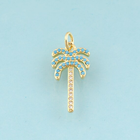 Gold CZ Coconut Tree Charms,Tree Jewelry,Coconut Tree Pendant for DIY Jewelry Making,18K Gold