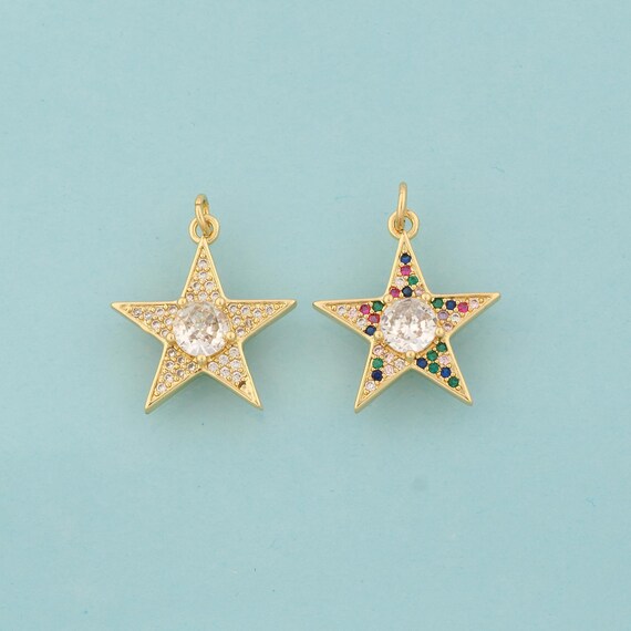 Gold CZ Star Charms,Star Jewelry,Star Pendant for DIY Jewelry Making,18K Gold
