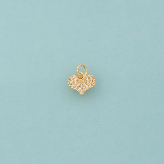 Gold CZ Heart Charms,Love Jewelry,Heart Pendant for DIY Jewelry Making,18K Gold
