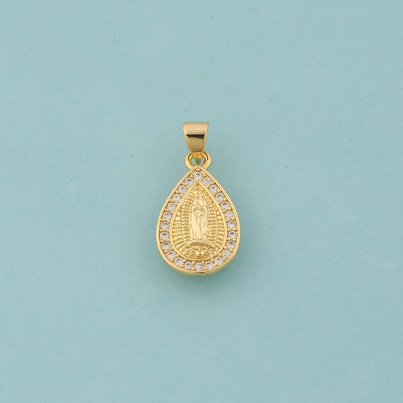 Gold CZ Virgin Mary Charms,Catholic Jewelry,Tear Drop Pendant for DIY Jewelry Making,18K Gold