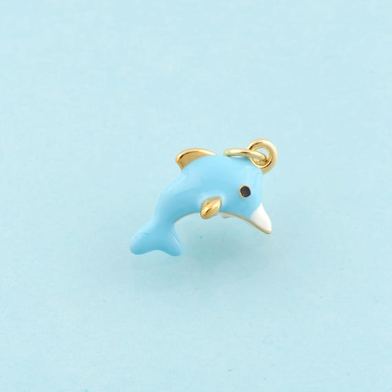 Gold Enamel Dolphin Charms,Marine Life Jewelry,Marine Life Pendant for DIY Jewelry Making,18K Gold