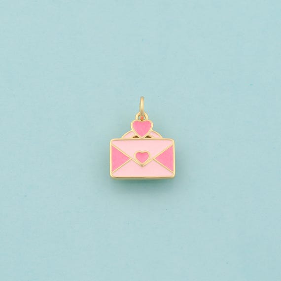 Gold Envelope Charms,Heart Jewelry,Enamel Envelope Pendant for DIY Jewelry Making,18K Gold
