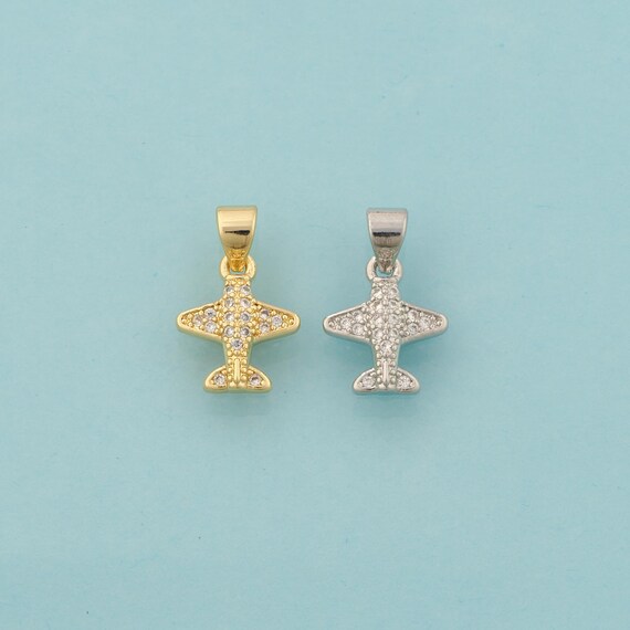 Gold CZ Airplane Charms,Airplane Jewelry,Airplane Pendant for DIY Jewelry Making,18K Gold