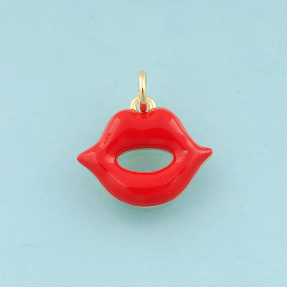 Gold Enamel Lips Charms,Lips Jewelry,Lips Pendant for DIY Jewelry Making,18K Gold