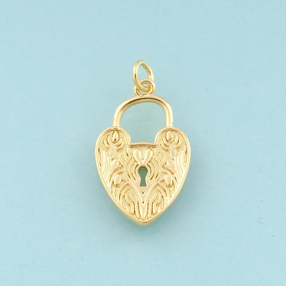 Gold Lock Charms,Heart Jewelry,Heart Pendant for DIY Jewelry Making,18K Gold