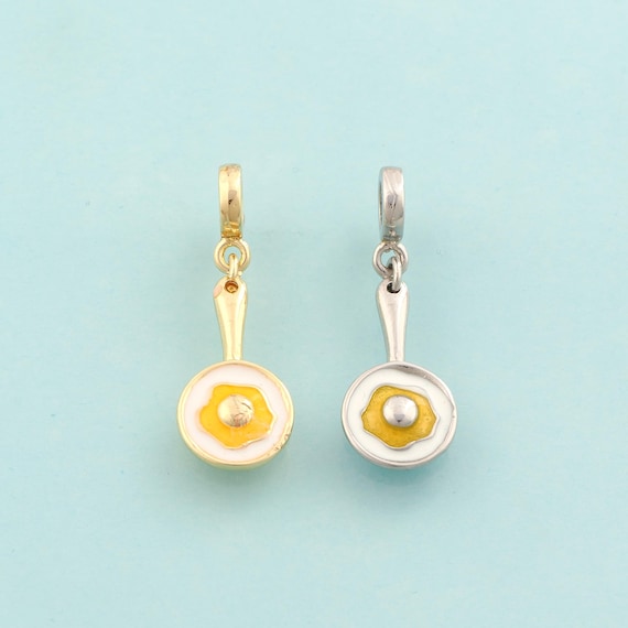 Gold Enamel Omelette Charms,Pan Jewelry,Omelette Pendant for DIY Jewelry Making,18K Gold