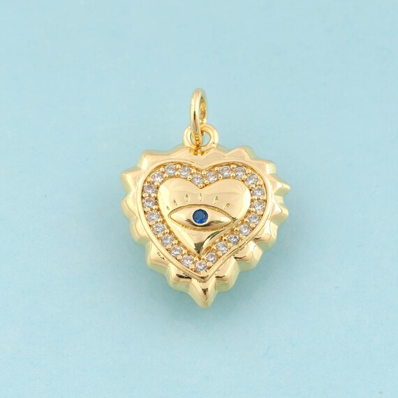 Gold CZ Evil Eye Charms,Devil Eye Jewelry,Heart Pendant for DIY Jewelry Making,18K Gold