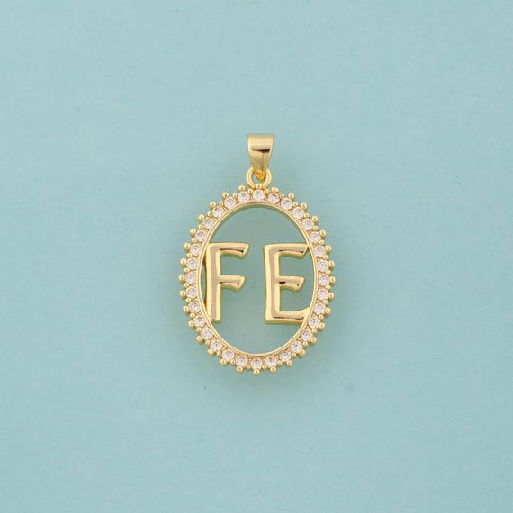 Gold Oval Charms,FE Jewelry,CZ Oval Pendant for DIY Jewelry Making,18K Gold