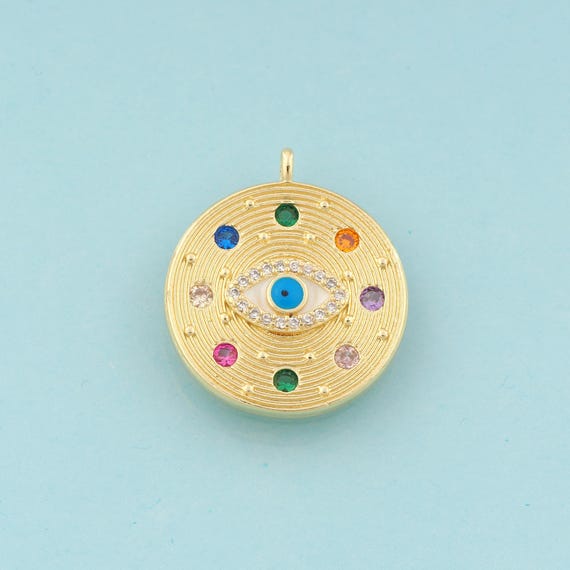 Gold CZ Evil Eye Charms,Devil Eye Jewelry,Round Pendant for DIY Jewelry Making,18K Gold