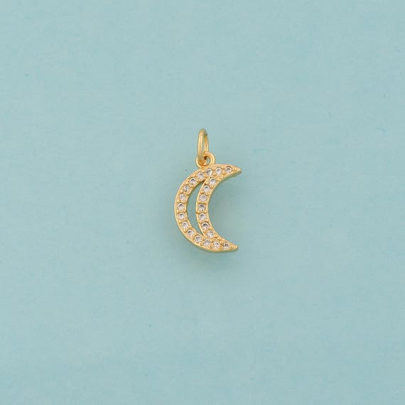 Gold CZ Crescent Moon Charms,Celestial Jewelry,Moon Pendant for DIY Jewelry Making,18K Gold