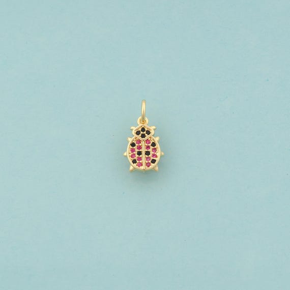 Gold CZ Ladybug Charms,Insect Jewelry,Ladybug Pendant for DIY Jewelry Making,18K Gold