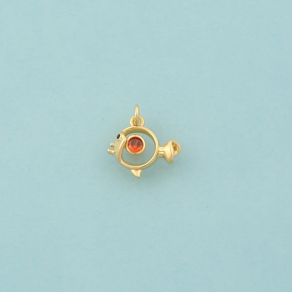 Gold CZ Fish Charms,Marine Life Jewelry,Fish Pendant for DIY Jewelry Making,18K Gold
