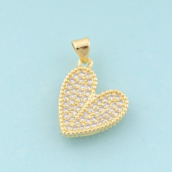 Gold CZ Heart Charms,Minimalist Jewelry,Heart Pendant for DIY Jewelry Making,18K Gold