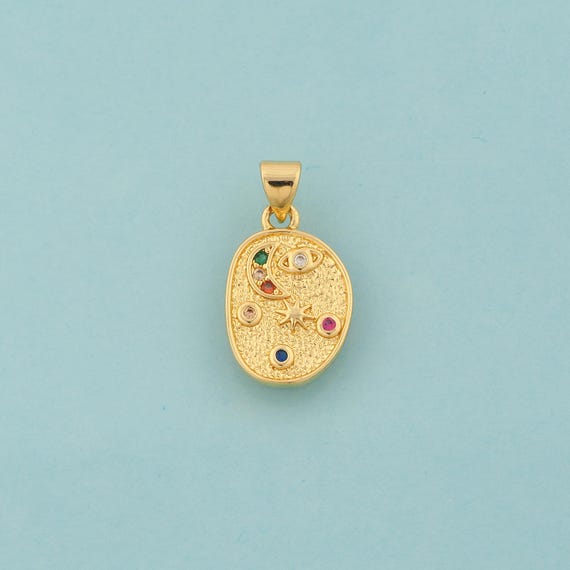 Gold CZ Moon Charms,Evil Eye Jewelry,Star Pendant for DIY Jewelry Making,18K Gold