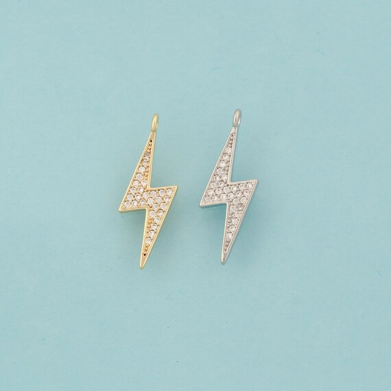 Gold CZ Lightning Charms,Lightning Jewelry,Lightning Pendant for DIY Jewelry Making,18K Gold & Rhodium