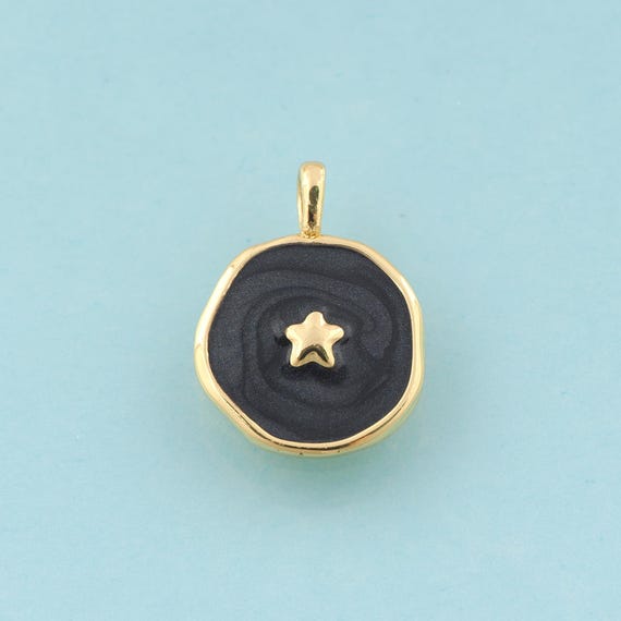 Gold Enamel Round Charms,Star Jewelry,Star Pendant for DIY Jewelry Making,18K Gold
