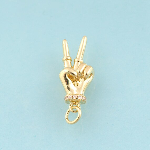 Gold CZ Gesture Charms,Hand Jewelry,Hand Pendant for DIY Jewelry Making,18K Gold