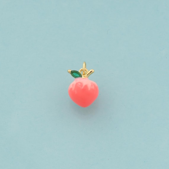 Gold Peach Charms,Fruit Jewelry,Enamel Peach Pendant for DIY Jewelry Making,18K Gold