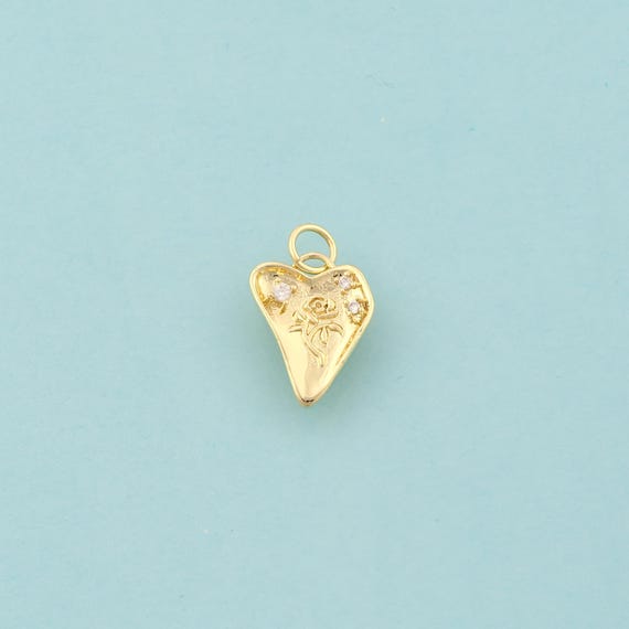 Gold CZ Heart Charms,Love Jewelry,Flower Pendant for DIY Jewelry Making,18K Gold