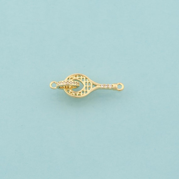 Gold CZ Racket Connector,Racket Jewelry Connector,Racket Connector for DIY Jewelry Making,18K Gold